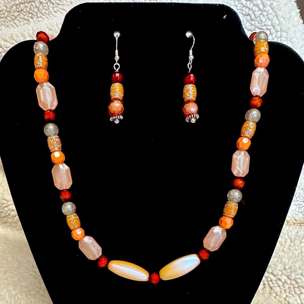 Handmade beaded necklace with earrings set